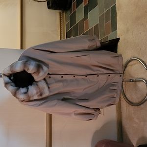 Reversible 3/4 length jacket with faux fur collar